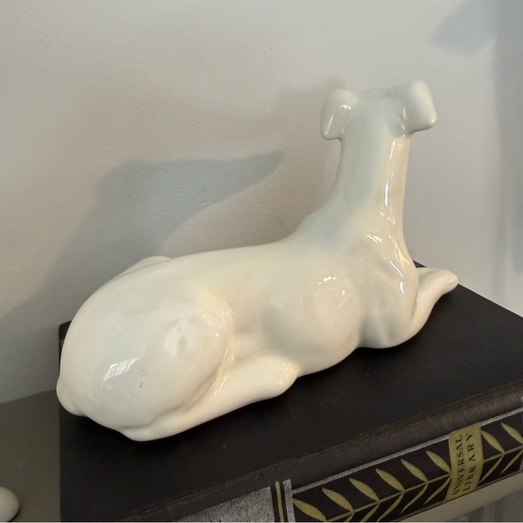 2 Vintage White Ceramic Greyhound Whippet Figurines Minimalist 7.5” Statue - Picture 5 of 11